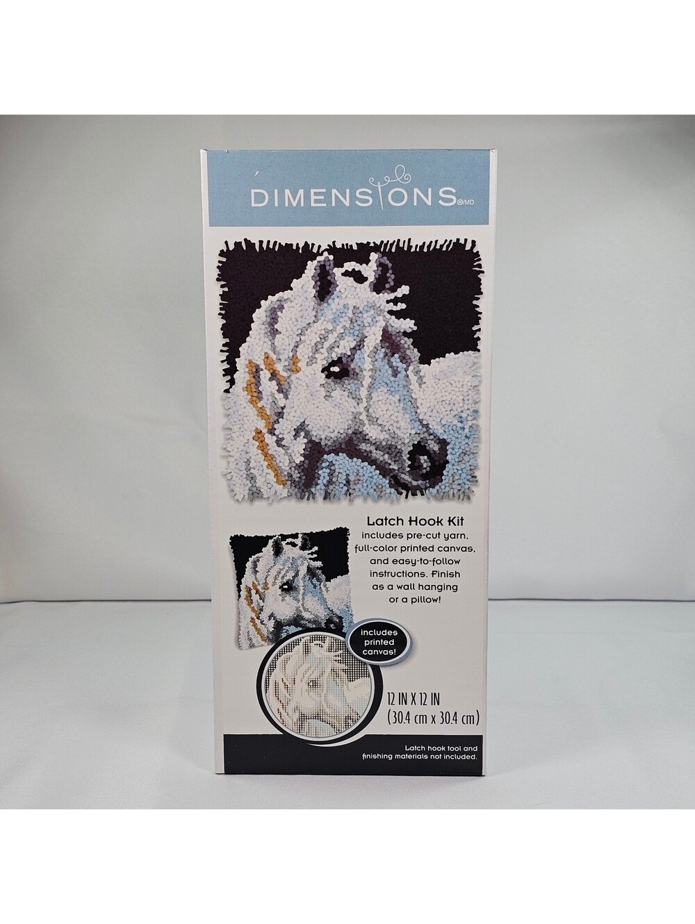 New Dimensions White Horse Latch Hook Kit 72-75200 12x12 Printed Craft NWT